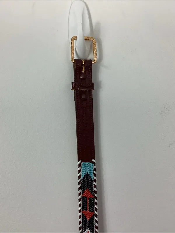 Native Southwestern Hand Seed Leather Belt - Image 3