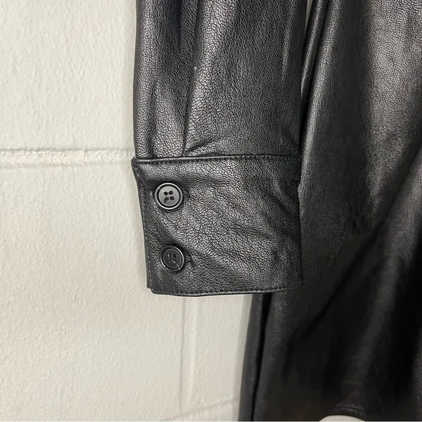 Vintage Havana Black Leather Ruched Shirt Dress Long Sleeve Women’s Size Small - Image 6