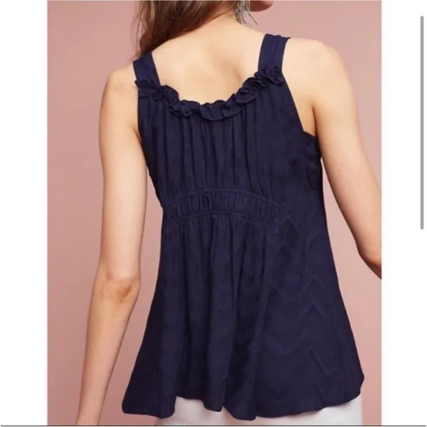 Anthropologie Maeve Bretta Top Flowy Tank Ruched Ruffle Detail Sz Medium‎ Blue - Image 5