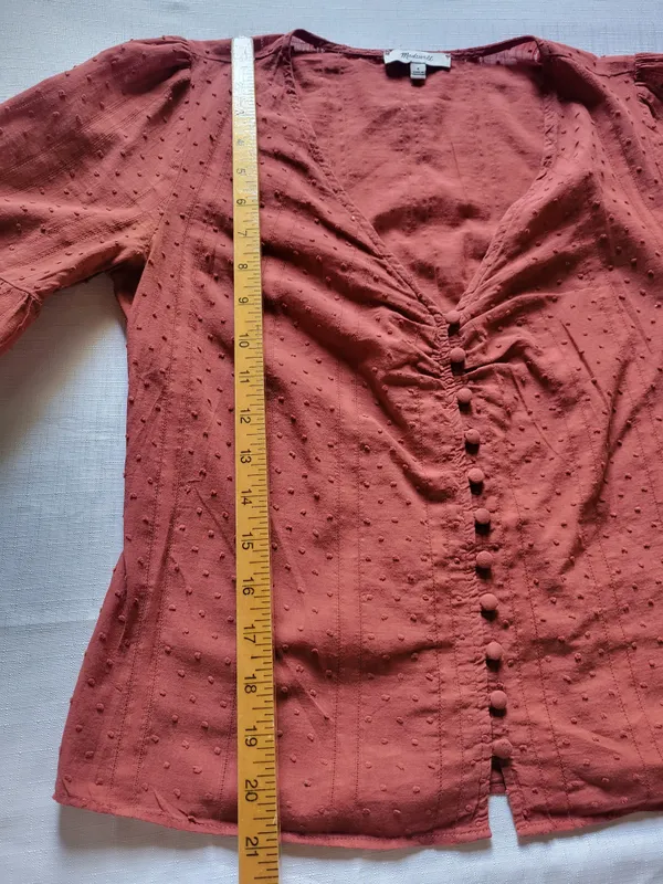 Madewell Women's Rust Red Button-Front V-Neck Blouse Size 6 - Image 7