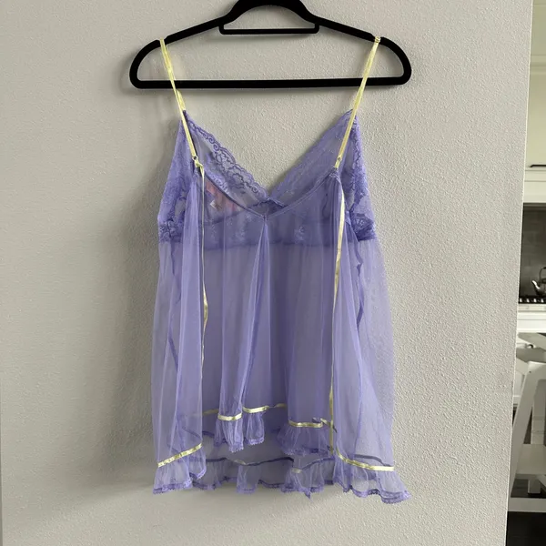 Y2k Victorias Secret Sheer Mesh Babydoll Purple Green Garden Fairy Coquette Sz L - Image 3