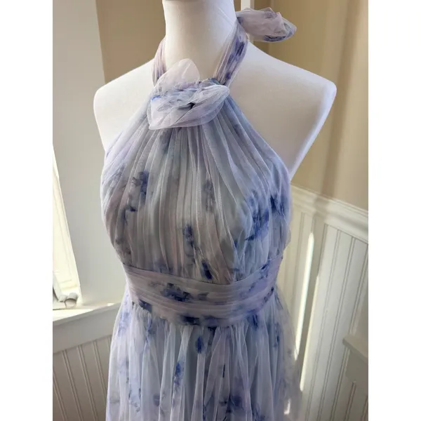 Dessy Collection 3131 Halter Tulle Floral Bridesmaid Maxi Dress Blue 10 NWT - Image 11