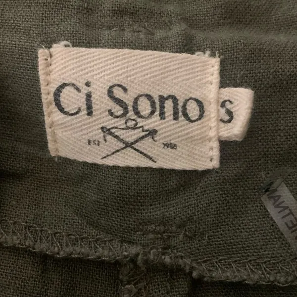 Ci Sono Wide Leg Pants Women Small Olive Linen‎ Blend Paperbag Waist LP42 Safari - Image 2
