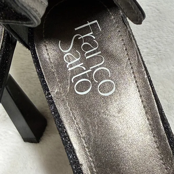 Franco‎ Sarto Womens Black Shimmer Square Toe Flare Heel Ankle Strap Sandals 8M - Image 4