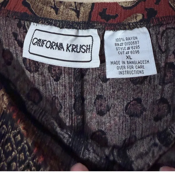 Vintage California Krush 90s Womens XL Boho‎ Maxi Skirt Burgundy Black Print - Image 4
