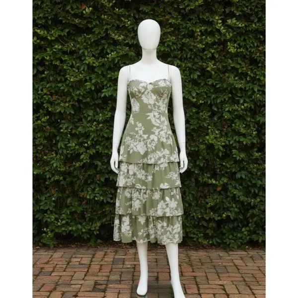 NWT Reformation Kesia in Willow Floral Tie Strap Georgette Tiered Midi Dress 12 - Image 2