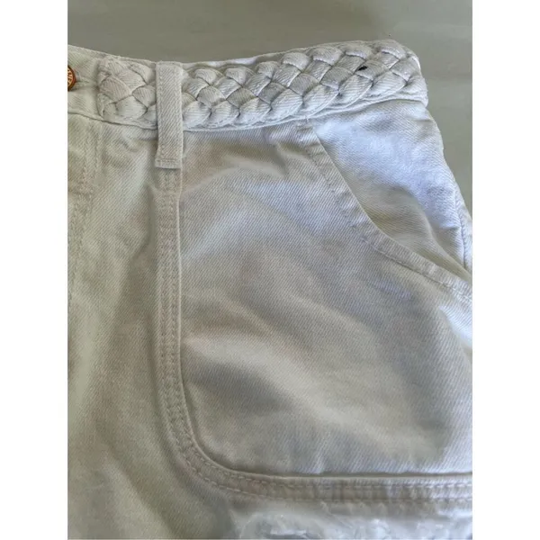 Abercrombie & Fitch High Rise Braided Waist Fringe Hem Festival Shorts White Sz4 - Image 14