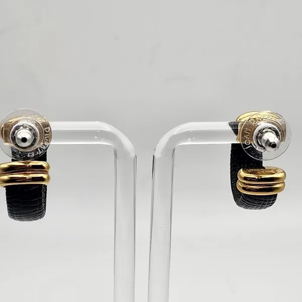 Joan Rivers Black Snakeskin Textured Hoop Earrings with Gold Accents - Image 5