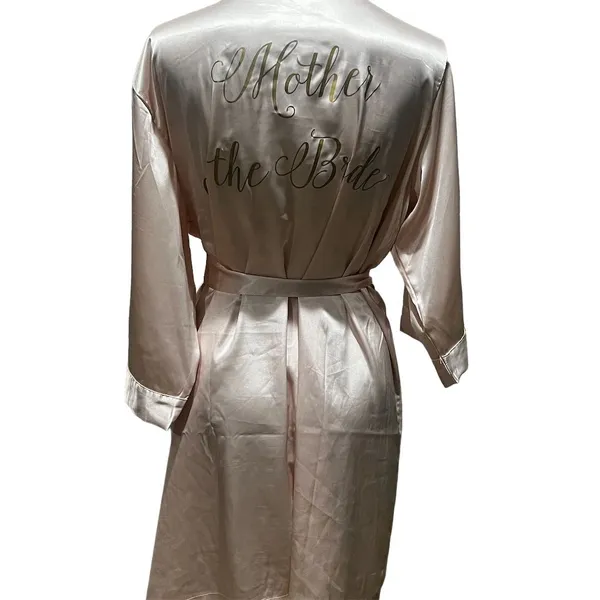 Luxury Silky Satin 'Mother of the Bride' Robe Pink L/XL 3/4 Sleeve Tie Closure - Image 6
