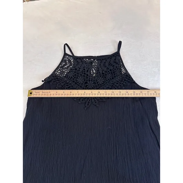Maurices Womens XL Black Crochet Lace Bib Halter Dress Boho Rayon Gauze Lined - Image 4