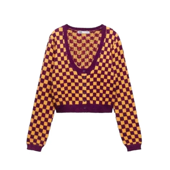 NWT Zara Wool Blend Plaid Knit Cardigan Jacket Size Small - Image 4
