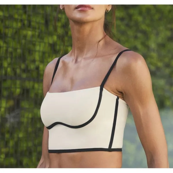 Alo Airbrush Streamlined Bra Tank Ivory Black Padded Sports Bralette Crop Top XS - Image 7