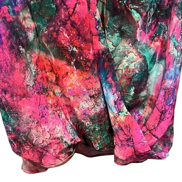 Amanda Uprichard Sz P/XS 100% Silk Faux Wrap Colorful Peek a boo Top #200 - Image 6