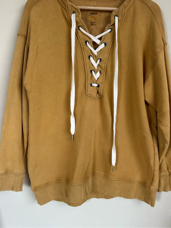 Aerie Lace Up Golden Mustard Relaxed Sweatshirt - Image 4