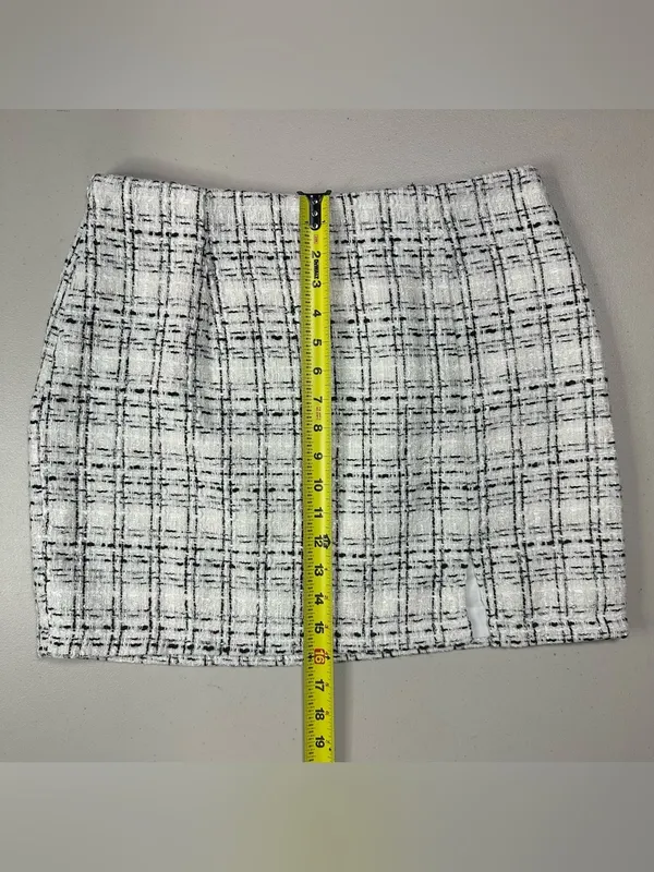 Women’s Tweed Mini Skirt Medium White Black Wool Blend Lined Career Classic NWT - Image 6