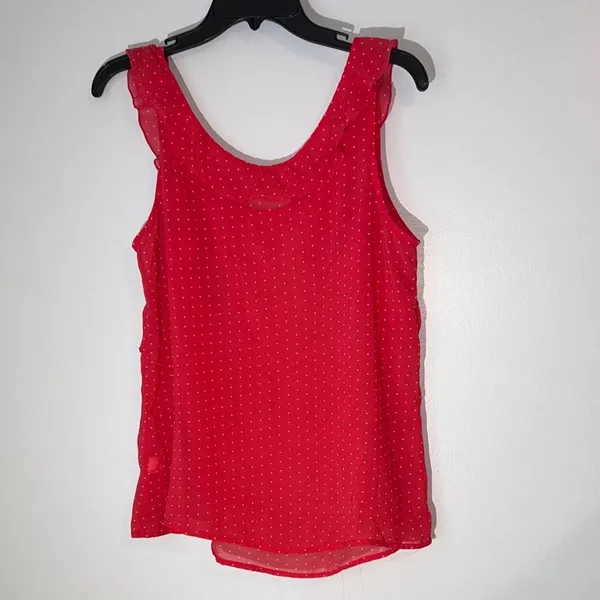 Old Navy Red Sleeveless Polka Dot Tank Top Sheer‎ Size L - Image 4