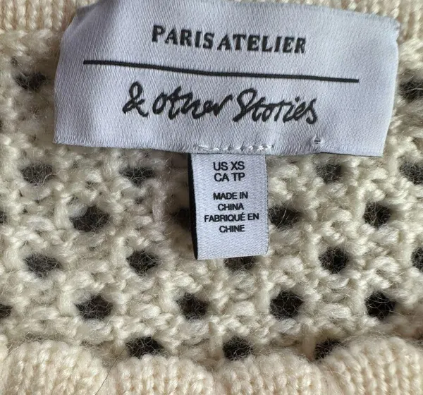& Other Stories Ivory Crochet Knit Wool Sweater Size XS - Image 6