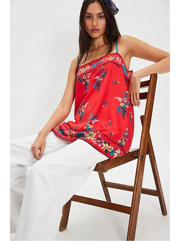 NEW Free People Bali Take Me With You Embroidered Mini Shift Dress in Red - Image 3