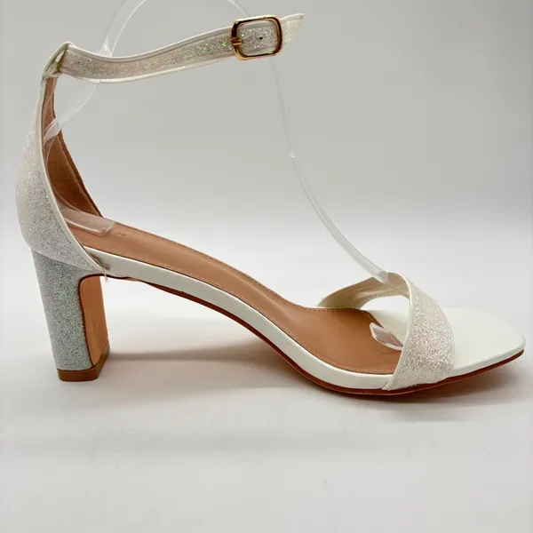 Allegra K Heels Womens 9‎ Cream Glitter Ankle Strap Heels Party Dress Shoes - Image 3
