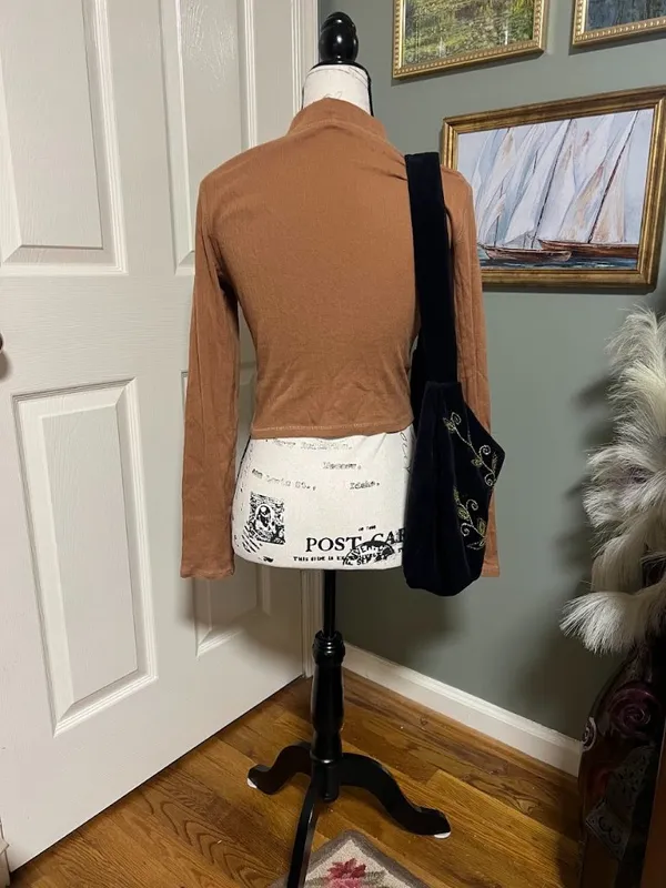 Y2K Autumn American Eagle Rust Cropped Mock Neck Long Sleeve M - Image 2
