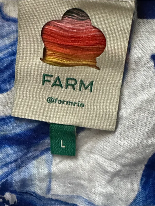 Farm Rio Garden Tiles Linen Puff Sleeves Mini Dress Size Large - Image 12