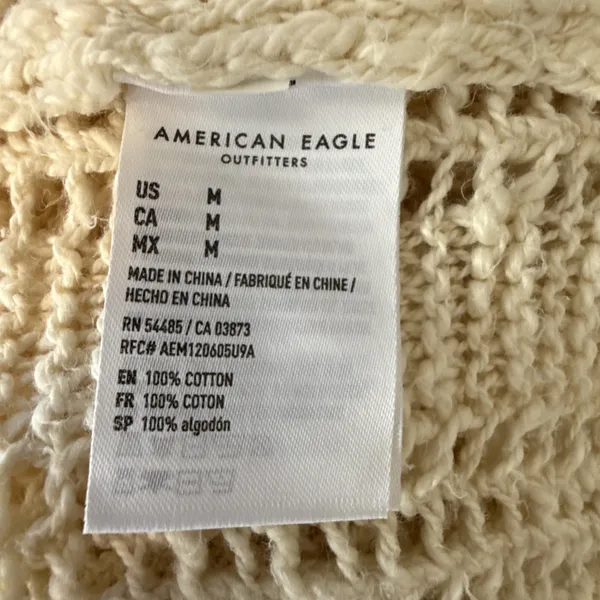 American Eagle Crochet Duster Hooded Cardigan Sweater Jacket Size M Ivory Cotton - Image 8