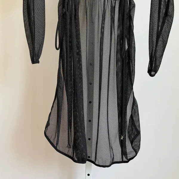 Mesh Beachy Relaxed Moody Goth Sheer Coverup Dress OS Black - Image 3