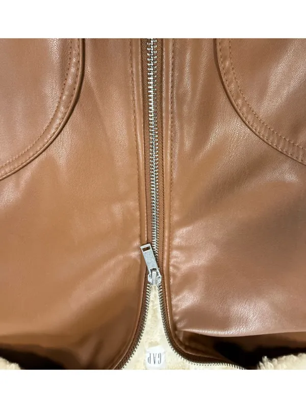 GAP Brown Bomber Jacket with Cream Sherpa Trim - Image 4