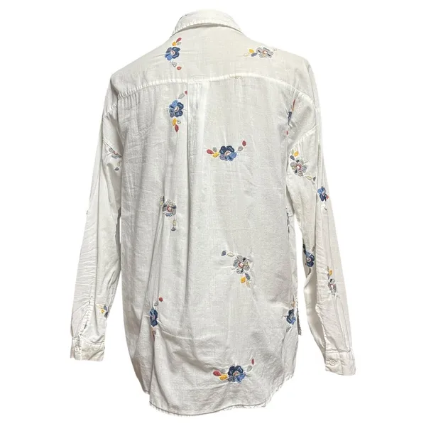 Patiskha Life 100% Cotton Long Sleeve Button Up Floral Embroidered White Medium - Image 5