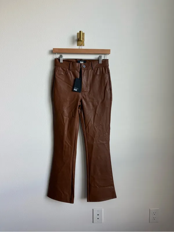 PAIGE Claudine Ankle Flare Faux Leather Pants Dark Argan Brown Size 25 NWT - Image 4