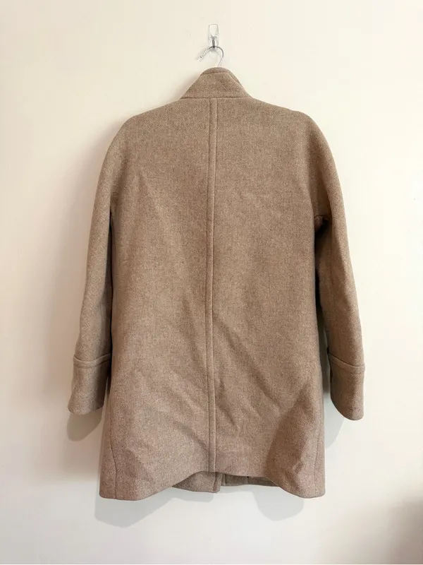 J. Crew Stadium Cloth Wool Cocoon Funnel Neck Pea Coat in Camel Beige Sz 8 - Image 9