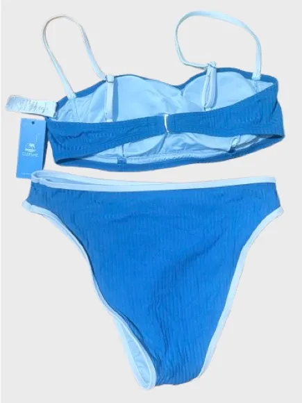 Cupshe Blue Ribbed Two-Piece Bikini with Light Blue Trim - Image 2