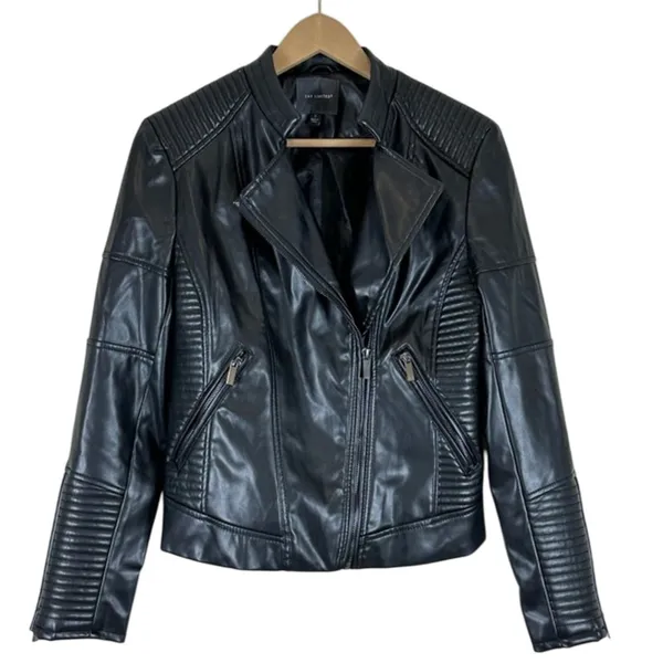 The Limited Moto Jacket Womens S Black Faux Leather Quilted Biker Gothic Punk - Image 2