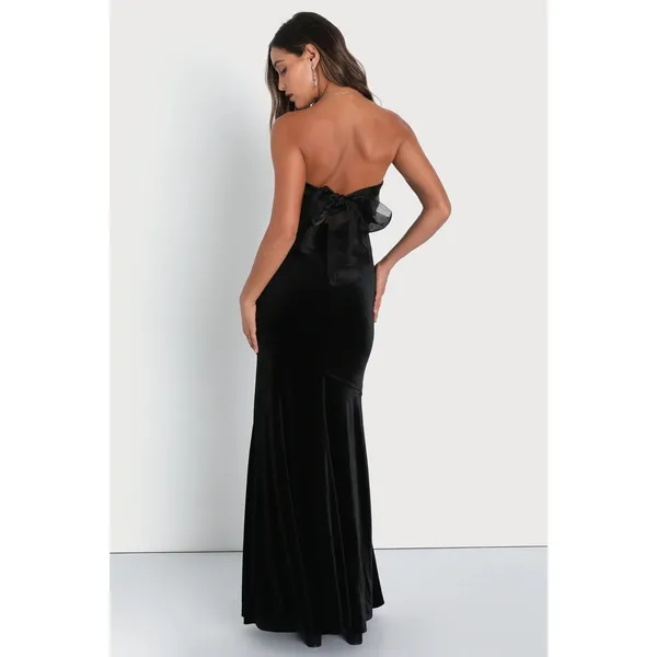 NWOT Lulus Mesmerizing Elegance Black Velvet Strapless Maxi Dress Size M - Image 4