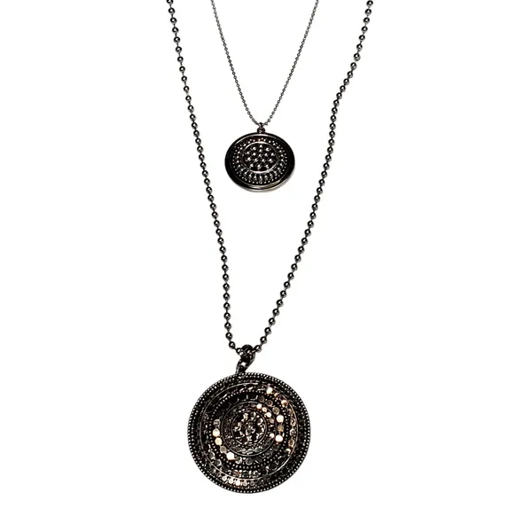 Chico’s Roxi Double Chain Silver Tone Medallion Pendant 24" - Image 2