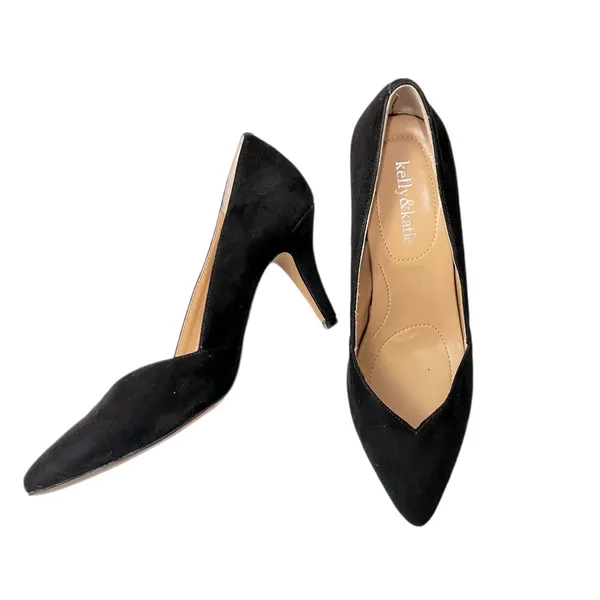 Kelly & Katie Black Suede Pointed-Toe Mid Heel Pumps - Image 2