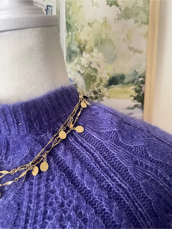 Sézane Scarlett Kid Mohair Wool Blend Cable Knit Jumper Sweater Purple Size XS - Image 7