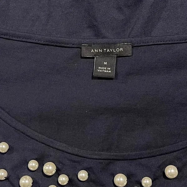 Ann Taylor Top Pearl Coquette Minimalist Feminine Romantic Classic Blue Medium - Image 2