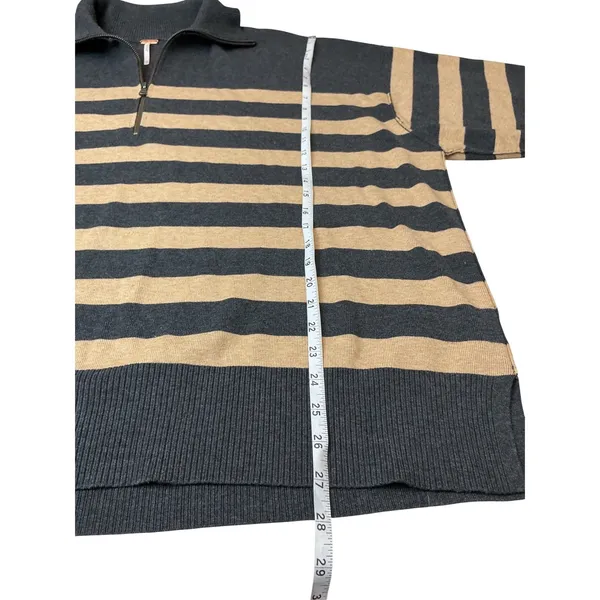 Free‎ People Womens Striped Quarter Zip Tunic Sweater Grey Tan Size M Oversized - Image 9