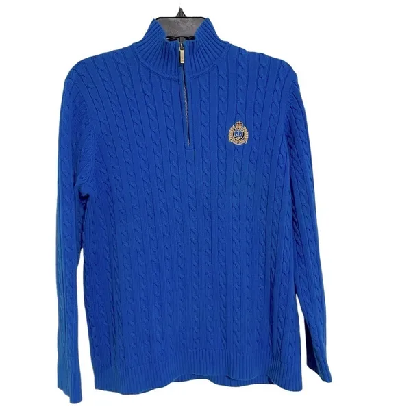 Vintage Y2K Ralph Lauren Gold Emblem Mockneck cable Knit Sweater size L - Image 2