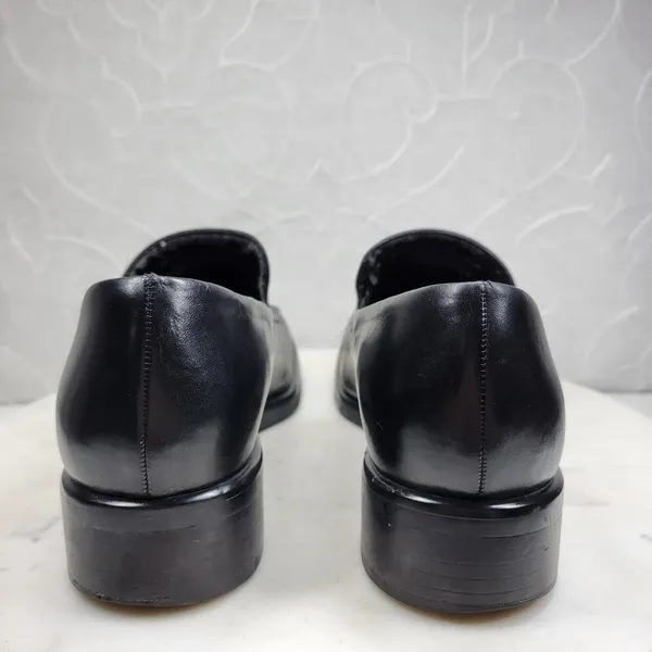 Franco Sarto Bocca Leather Block Heel Loafers 8.5 Black Square Toe Y2K Office - Image 5