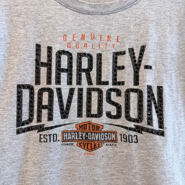 Harley-Davidson Graphic‎ T-Shirt Gray Excellent Studded Las Vegas Women Medium - Image 2