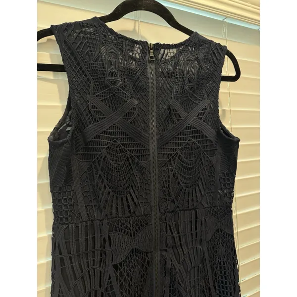 BARDOT‎ Lace Pencil Navy Blue Sexy Sheer Top Midi Dress Date Formal Sz 6 Small - Image 8