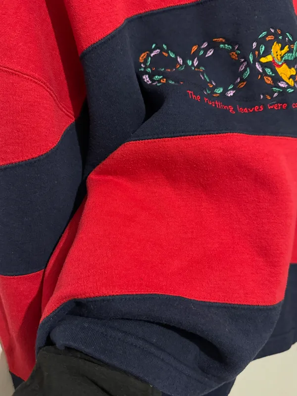 Disney Winnie The Pooh Vintage Sweatshirt Crewneck Striped Red and Blue - Image 5