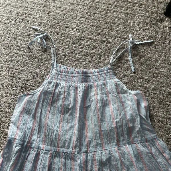 Maeve by Anthropologie Gauzy Tiered Dress Cover Up Light Blue Pink Stripe‎ XS - Image 2