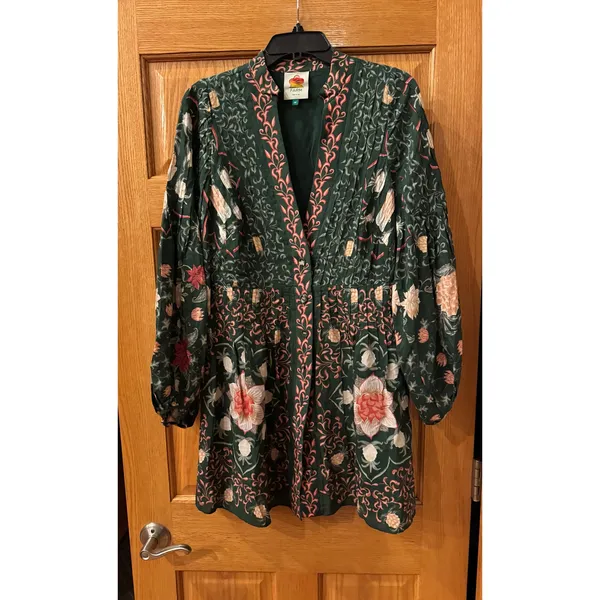 FARM Rio Green Pineapple Garden Long Sleeve Mini Dress M - Image 4