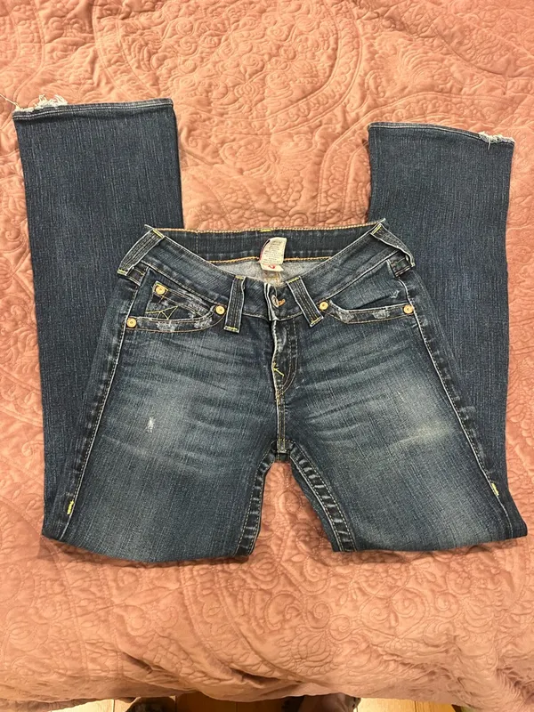 True Religion Dark Indigo Flare Jeans with Contrast Stitching 28” - Image 2