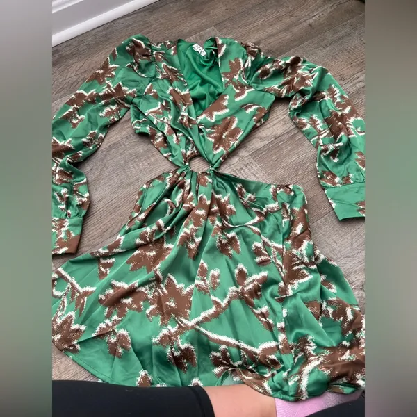 TCEC o ring‎ cutout Floral Green and Brown Women's Dress size M - Image 6