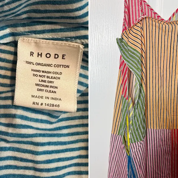 RHODE Nadia Maxi Dress Multi Stripe Patchwork Cotton Size 0 NWT - Image 8