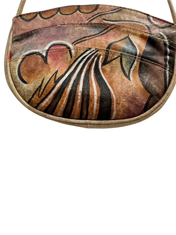 Magnifique Vintage Abstract Hand Painted Genuine Leather Half Moon Crossbody Bag - Image 7